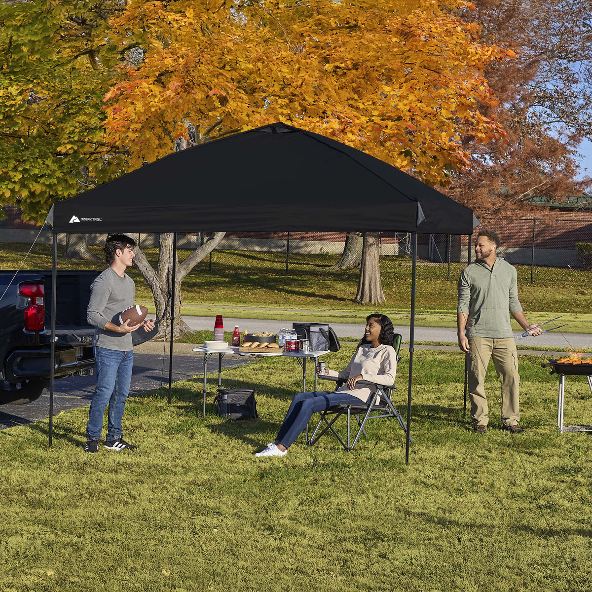 Ozark Trail 10x10 Instant Pop Up Canopy Tent with Simple Push Setup – Straight Leg Pop-Up Tent for Tailgating, Camping & Events, White