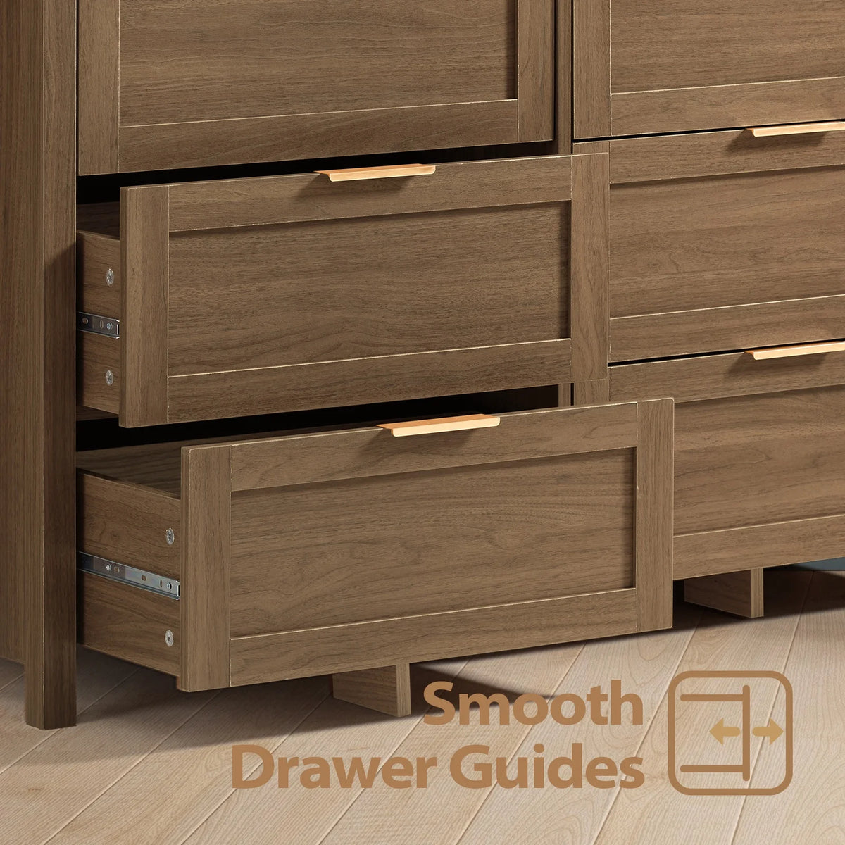ARKANTOS Wooden 6 Drawer Double Dressers, Wide Chests of Drawers for Bedroom, Natural Oak