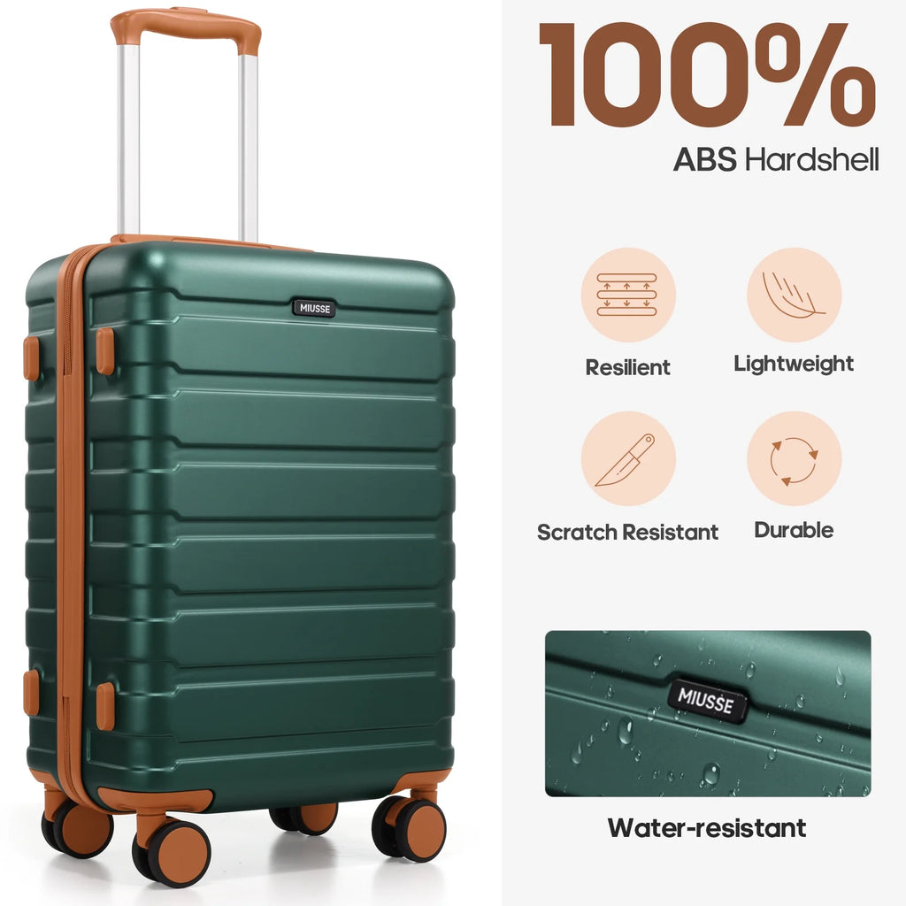 MIUSSE Carry on Luggage Set 3 Piece Hard Shell Luggage Sets with Spinner Wheels TSA Lock Carry on with Backpack Set