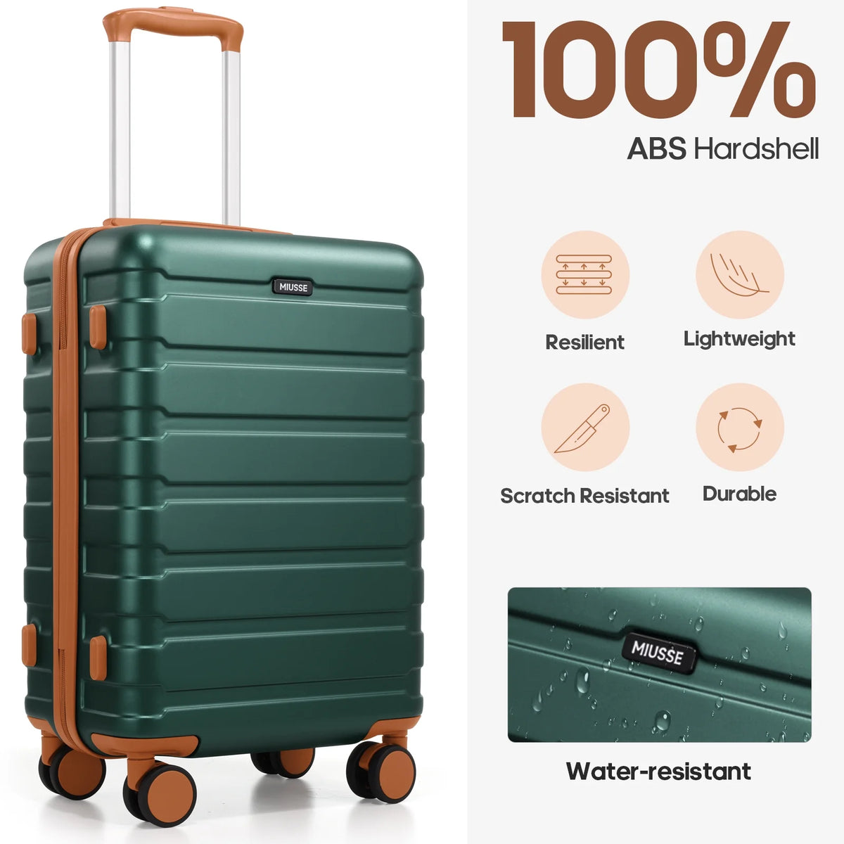 MIUSSE Carry on Luggage Set 3 Piece Hard Shell Luggage Sets with Spinner Wheels TSA Lock Carry on with Backpack Set