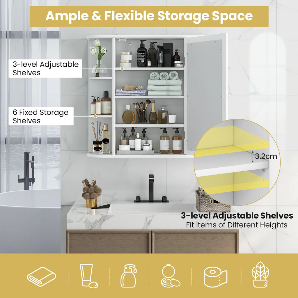 Gymax Bathroom White finish Multipurpose Mount Wall Surface Storage Cabinet Mirror
