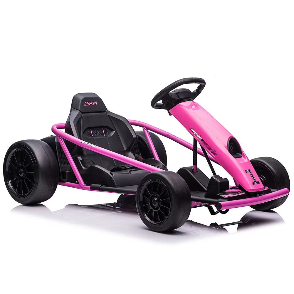 Simzone Go Kart for Kids 24V Battery 300WX2 Motors Pedal On Foot Go Cart 8MPH High Speed Drifting Car with Slow Start Function Music Elastic Durable Tires, Blue