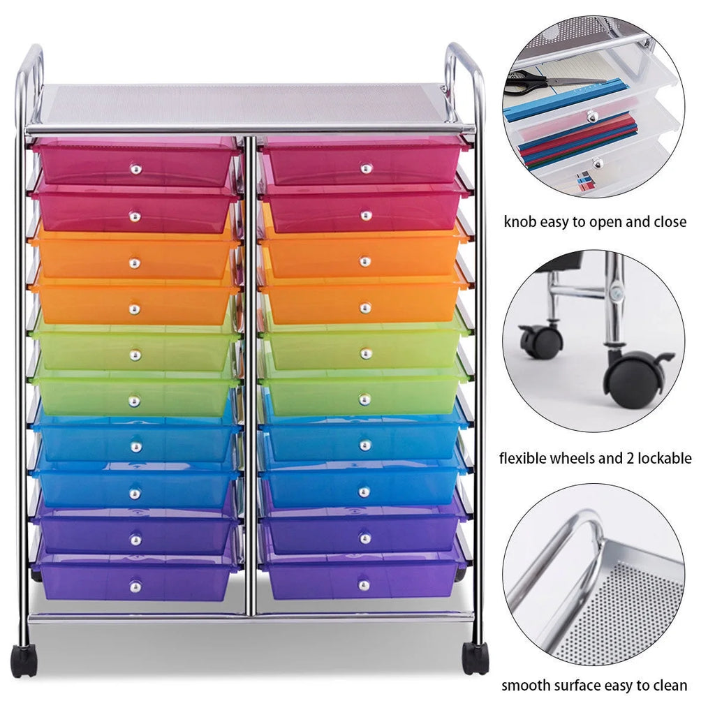 Gymax Office Rolling Cart 20 Storage Drawers Scrapbook Paper Studio Organizer Mutlicolor
