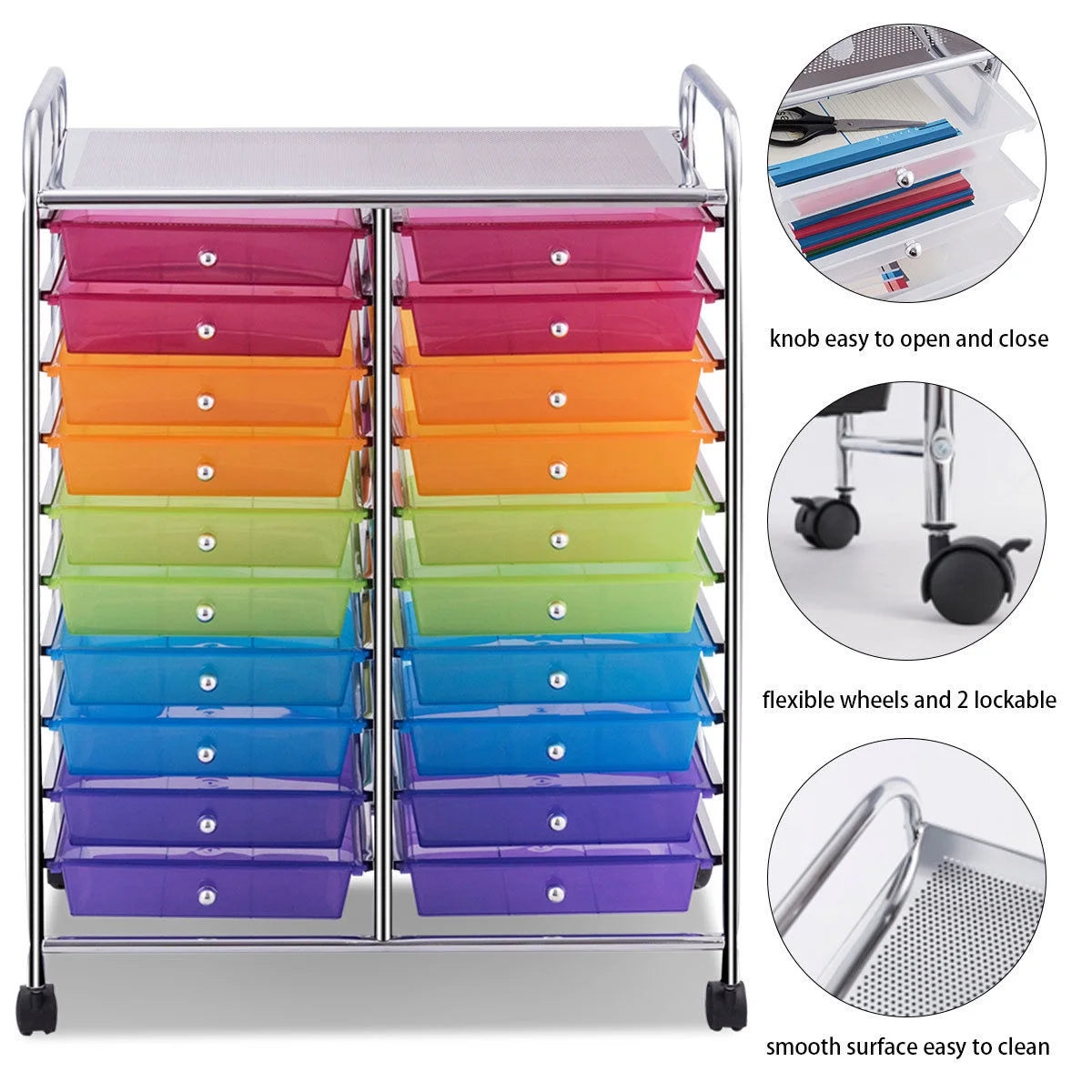 Gymax Office Rolling Cart 20 Storage Drawers Scrapbook Paper Studio Organizer Mutlicolor