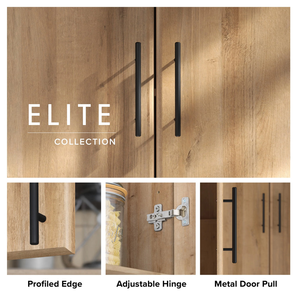 Prepac Elite Tall Garage Storage Cabinet & Pantry Storage Cabinet, 2-Door Freestanding Garage Cabinet with Adjustable Shelves, 16" D x 32" W x 65" H, Oak OES-3264