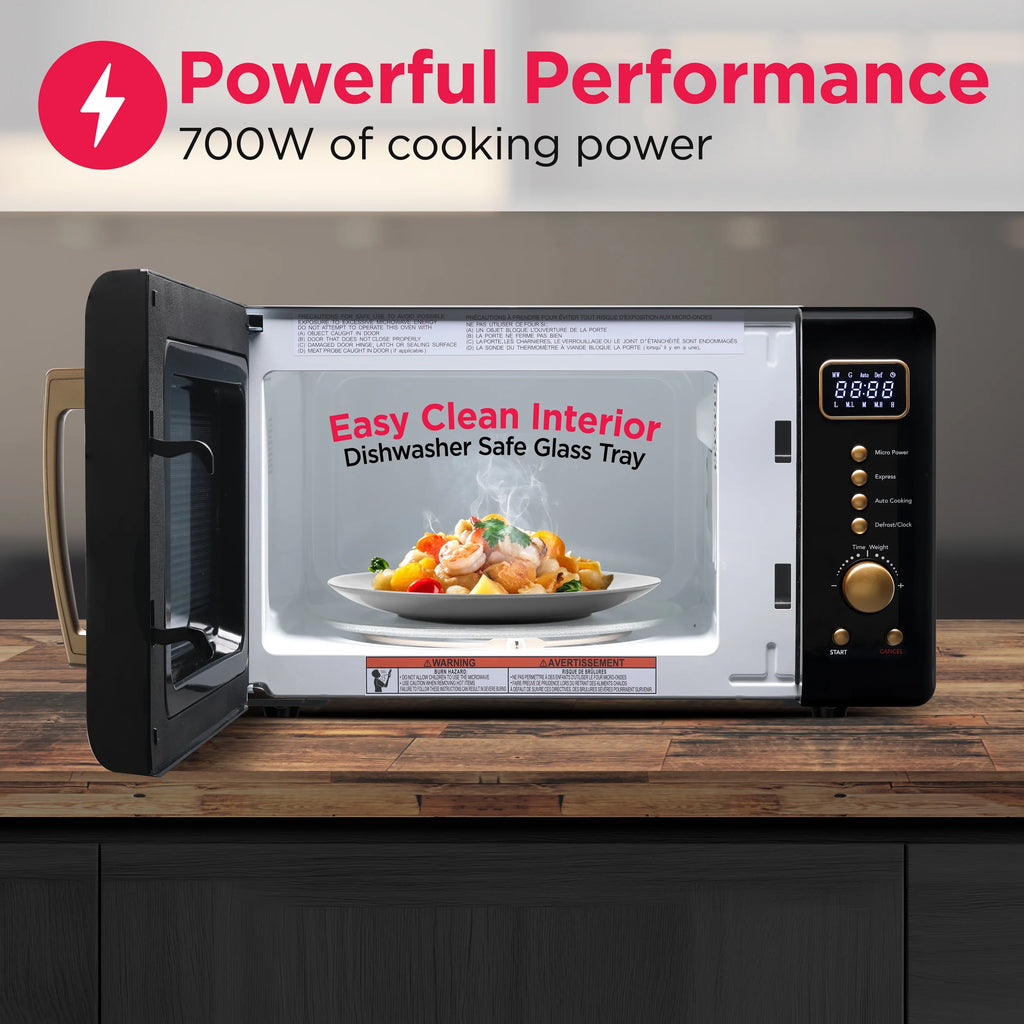 Frigidaire 0.7 Cu. Ft. Retro Countertop Microwave Oven, Black and Gold