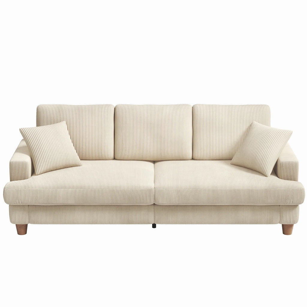 87" Corduroy Sofa,3 Seater Sofa with Extra Deep Seats,Neche Comfy Upholstered Couch for Living Room,2 Pillows,Green