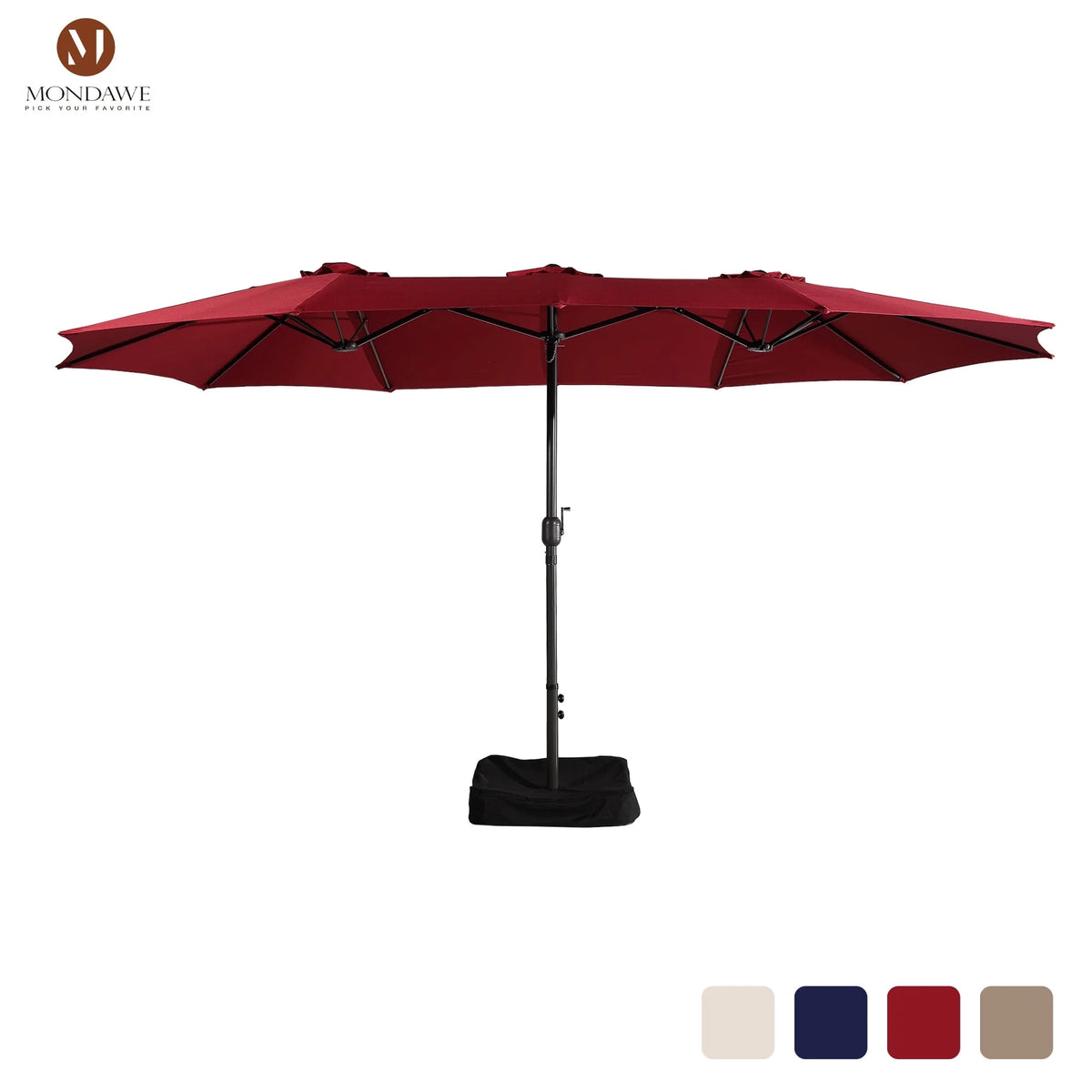 Mondawe 15ft Patio Umbrella Rectangular Outdoor Market Umbrella with Base and LED Lights Beige