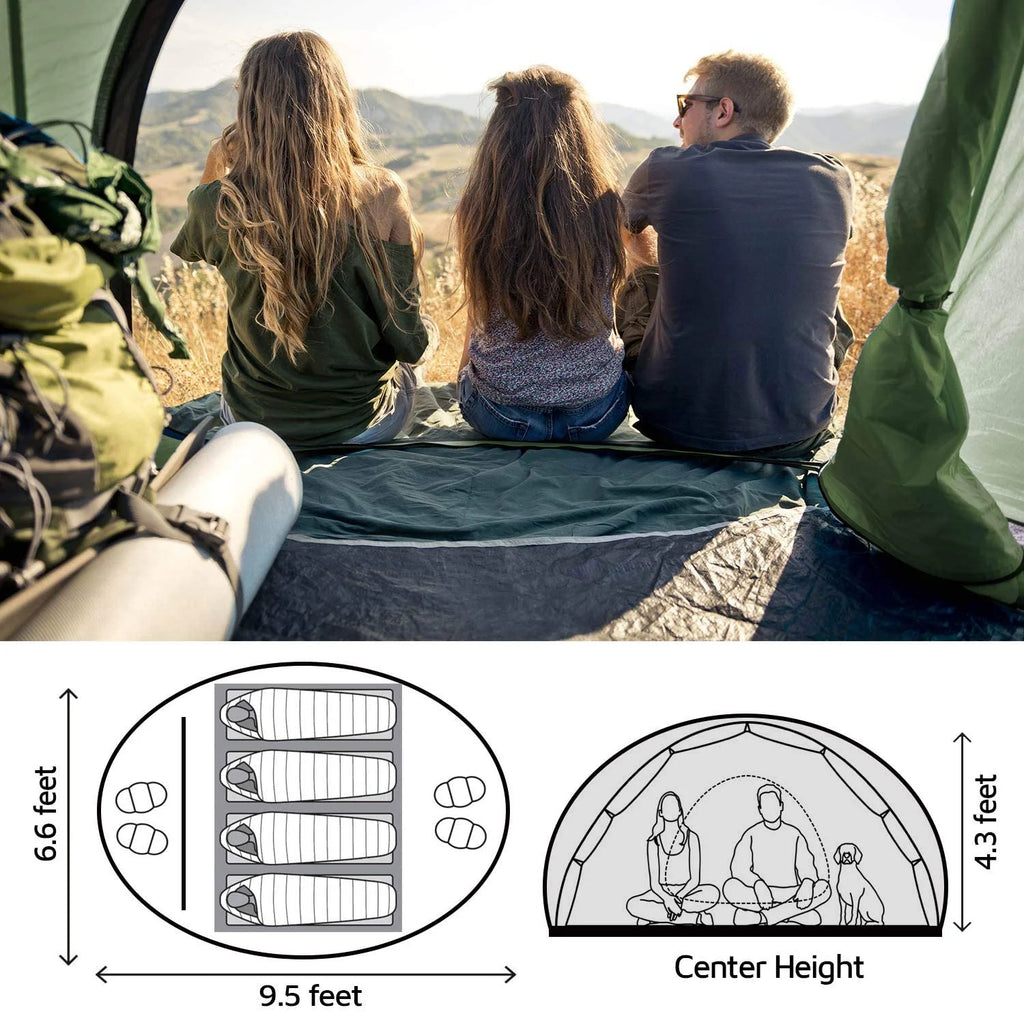 4 Person Easy Pop Up Tent,9.5’X6.6’X52'',Waterproof, Automatic Setup,2 Doors-Instant Family Tents for Camping, Hiking & Traveling