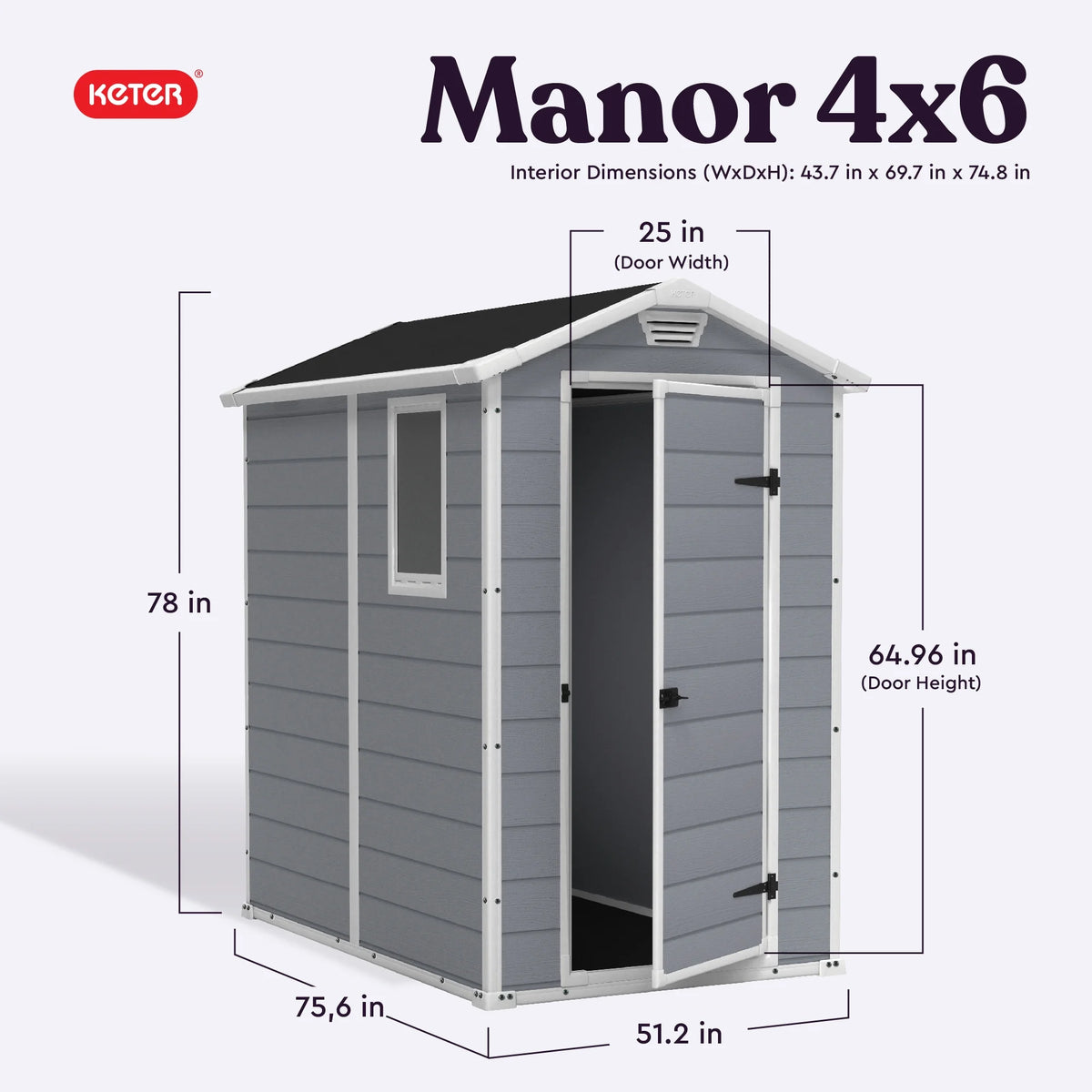 Keter 213413 Manor DD 6 X 8 Foot All Weather Outdoor Storage Shed, Grey