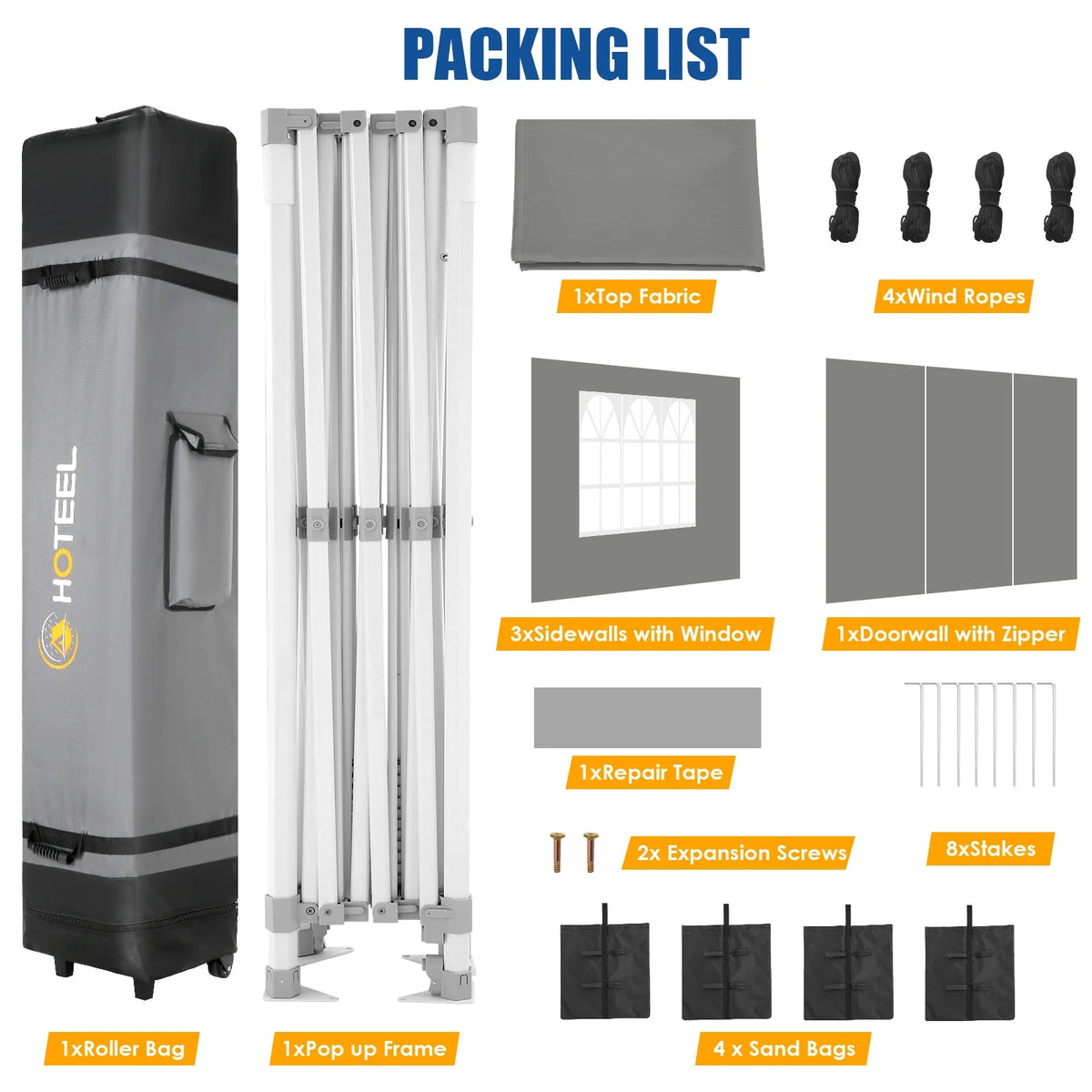 HOTEEL 10x15 Heavy Duty Canopy Tent - Commercial Pop Up with UV50+, Thick Hexagonal Frame, 4 Sidewalls, Anti-Pooling Design & Roller Bag (Black)