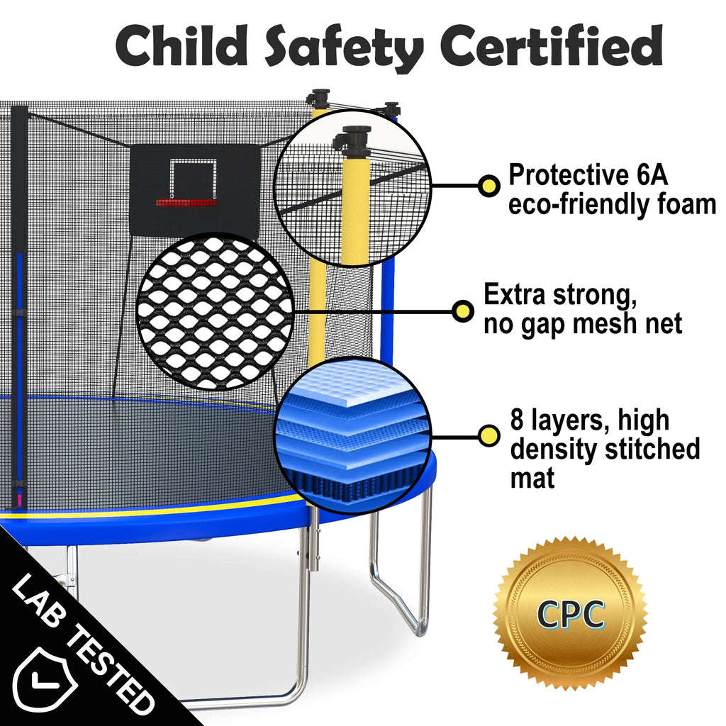 SHINPT 14ft Trampoline for Kids, Outdoor Trampoline with Net, Big Trampoline with Basketball Hoop and Ladder, Heavy Duty Trampoline with No-gap Design, Backyard Trampolines for Adult