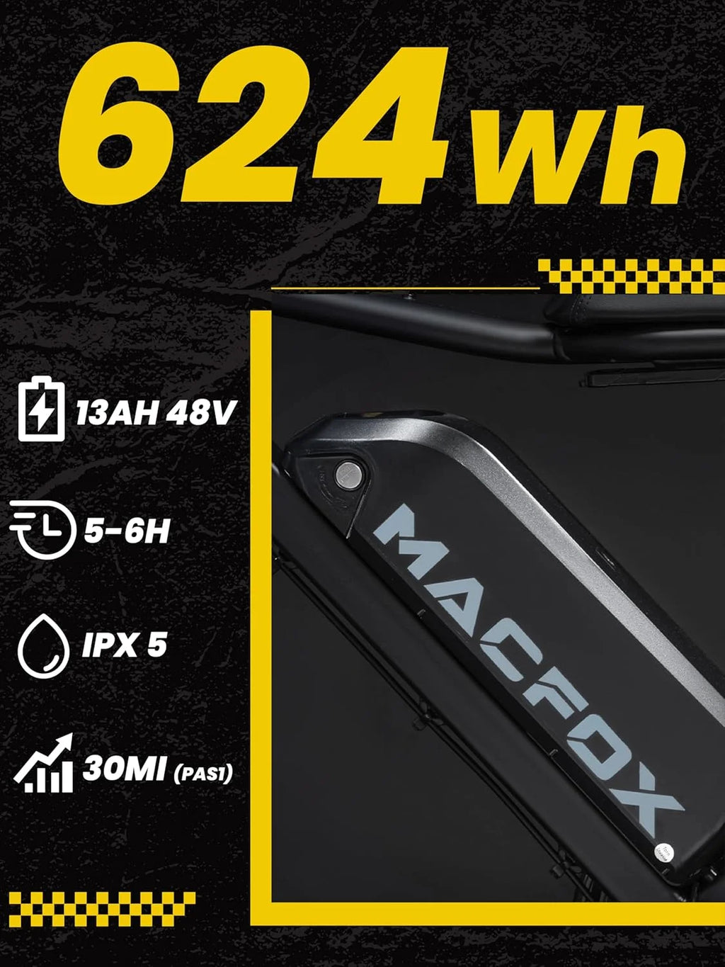 MACFOX X7 Adult Electric Bike, 750W E-Bike, 25 MPH, 48V 13Ah removable battery, 35-mile range, hydraulic brakes, upgraded 20x5.0 wide rear tire.