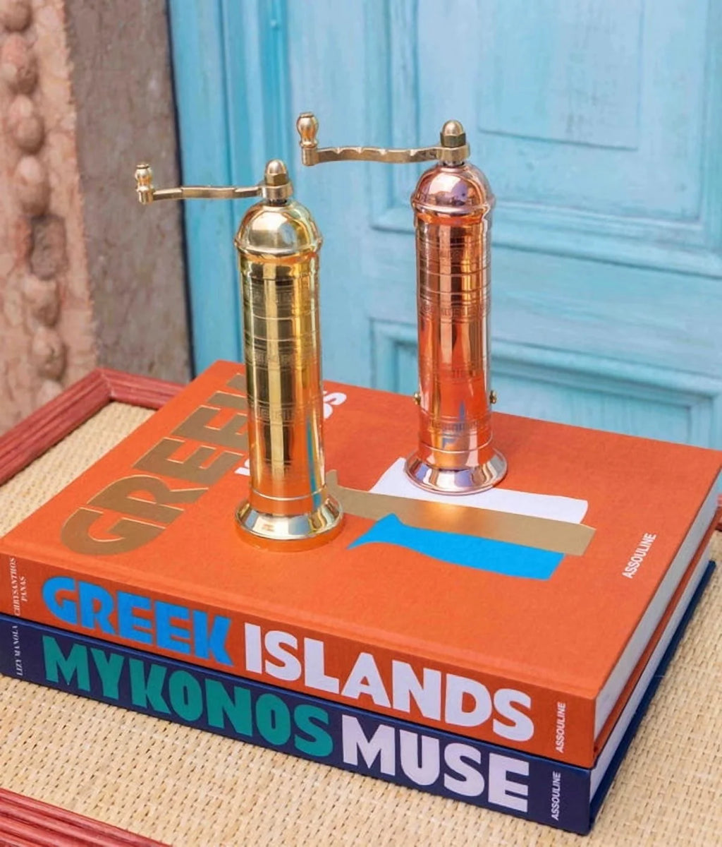 Alexander Home Greek Pepper Mill, 8 Inch Tall, Manual Grinder, Brass
