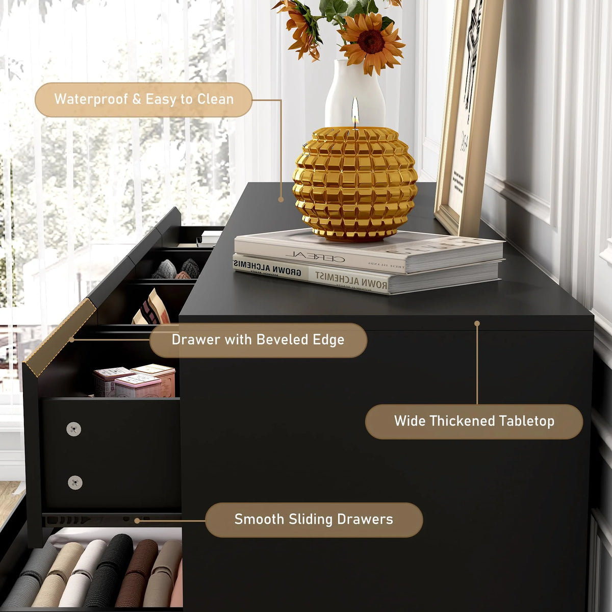 ChVans Black 9 Drawers Dresser with Charging Station, 63" Long Modern Dresser with 9 Drawers for Bedroom, Large Wood Chest of Drawers Handle Free, Dresser for Bedroom, Living Room, Hallway