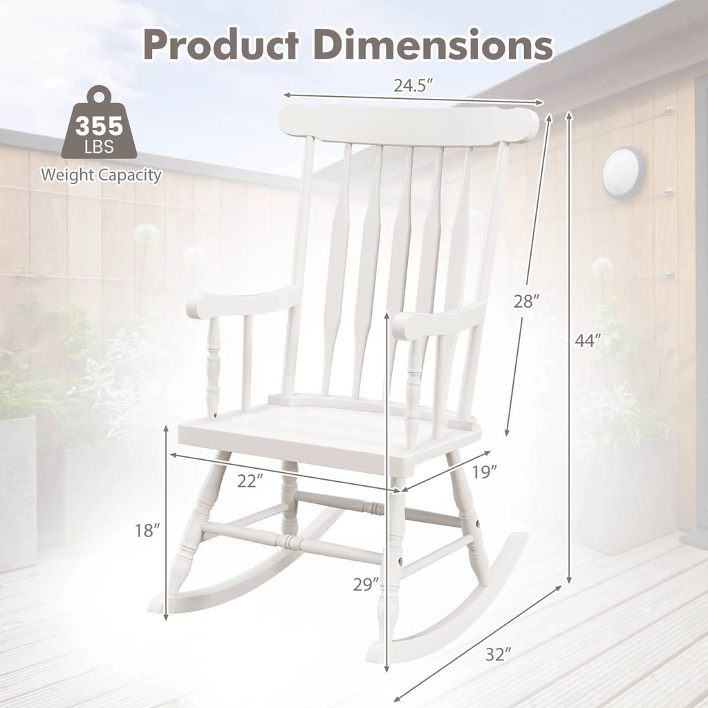 Costway Solid Wood Rocking Chair Porch Rocker Indoor Outdoor Seat Glossy Finish White