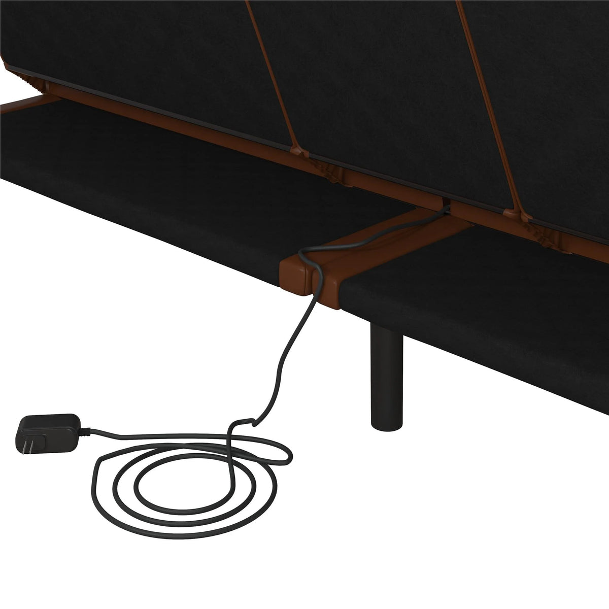 Mainstays Memory Foam 71.5" Futon with Cupholder and USB, Black Faux Leather