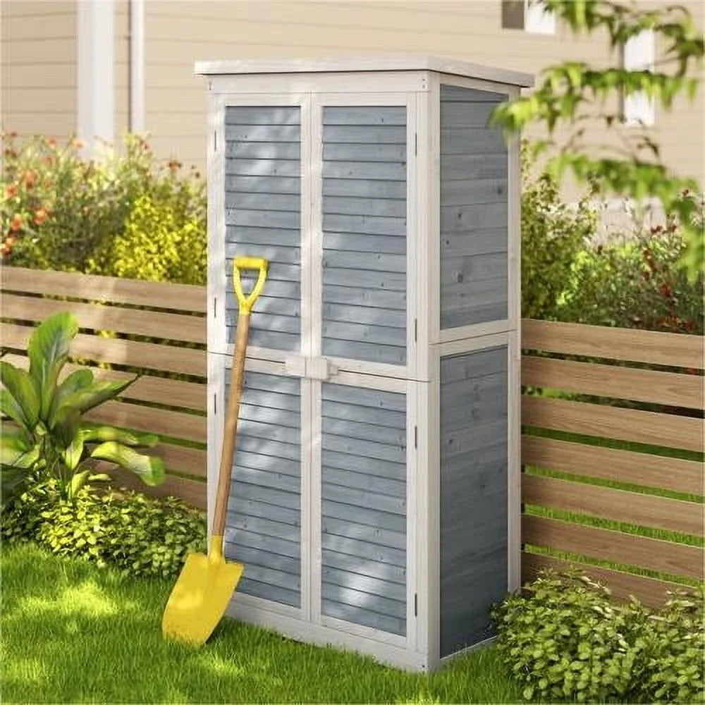 63.2" Outdoor Storage Cabinet, Lofka  Lockable Doors Garden shed with Adjustable Shelves| Asphalt Roof| Ventilate Shutter, Wood Shed with Large Storage Space, Waterproof Roof for Garden, Natural