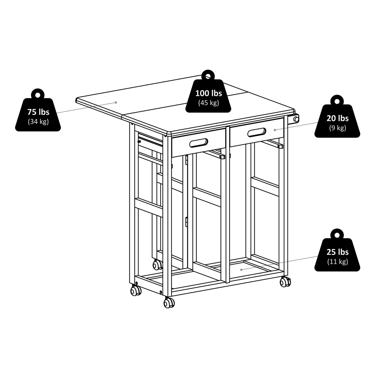 Winsome Suzanne 3-PC Space Saver Set, 2 Tuck-away stools, Teak Finish