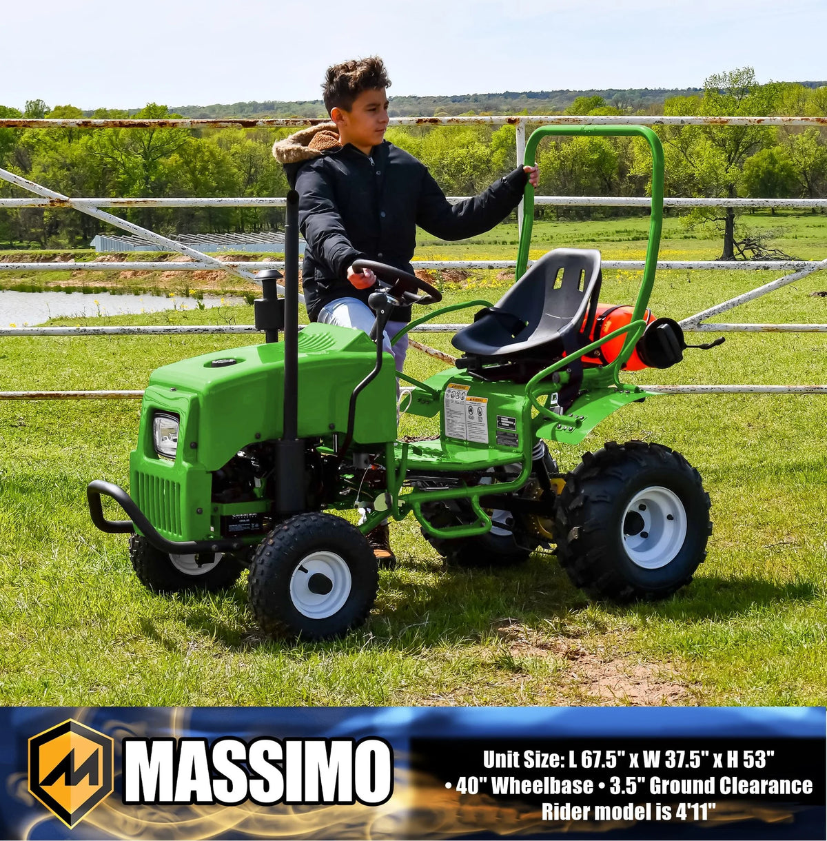 Massimo Mini Tractor 110cc 2WD Gas Go Kart �C Kids & Youth Ride-On Utility Vehicle �C Green