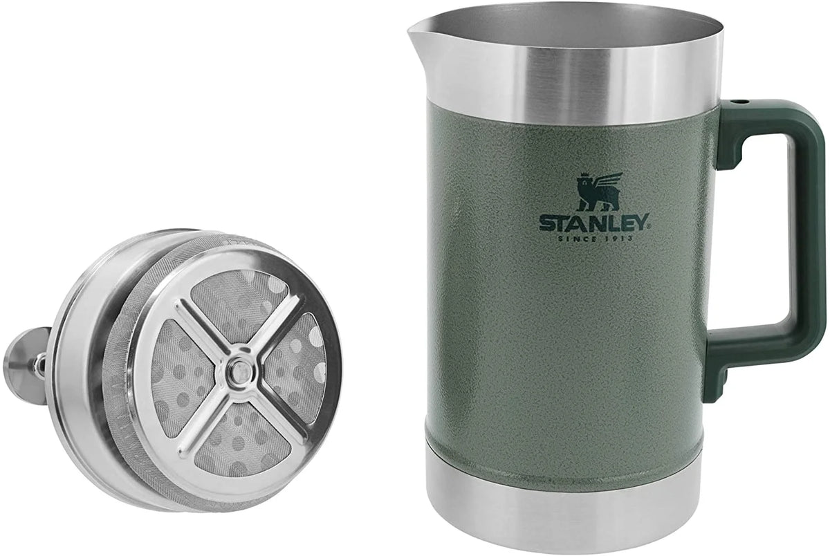 Stanley Classic Stay-Hot French Press Coffee Maker 48 oz | 5 Minute Brew, 4 Hours Hot | Mesh Filter for Coffee Grounds | Insulated Stainless Steel French Press | BPA-Free | Hammertone Green