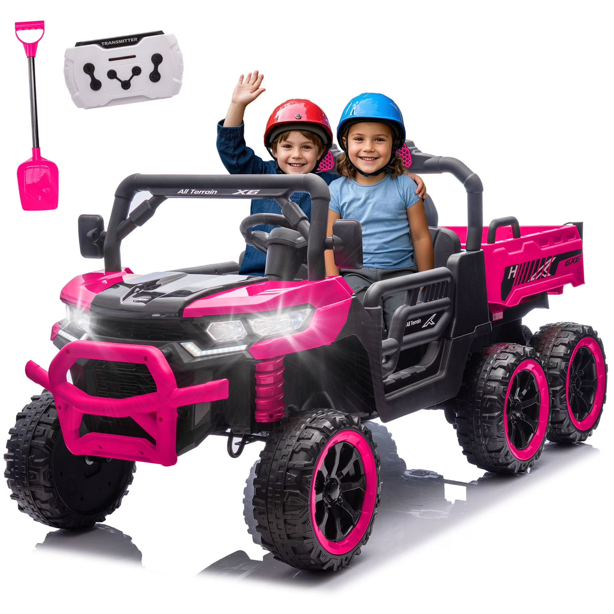 Xuanlur 24V 2 Seater Kids Ride on Car Truck, Ride on UTV W/ 2x200W Motor, 24 Volt Ride on Toys W/ Dump Bed/Shovel, Electric Car for Kids W/ Durable Tires, LED Light, Music, Remote Control, Black