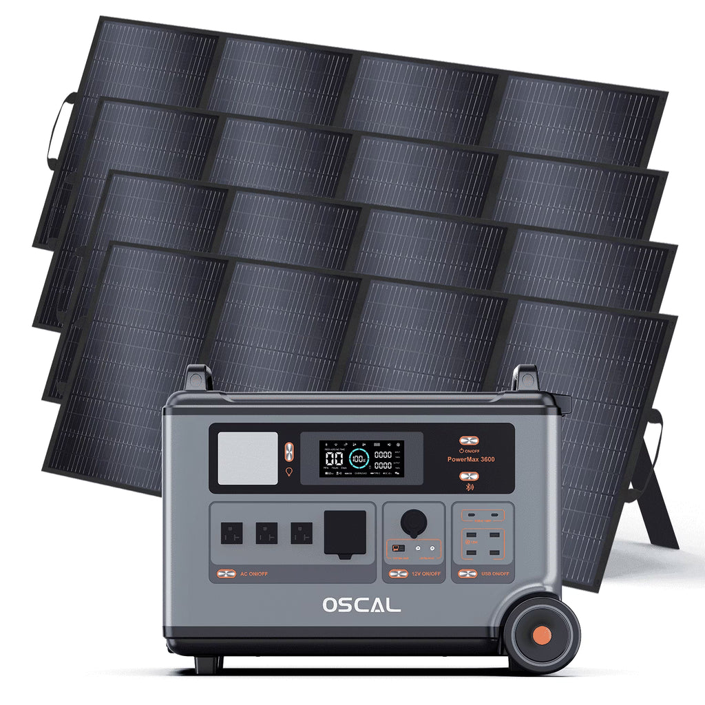 OSCAL PowerMax 6000 Portable Power Station, 3600Wh LiFePO4 Battery with 6000W Output, BP3600 Expansion Battery & 200W Solar Panels, Solar Generator for Camping, Home, Outdoor, Emergency Use