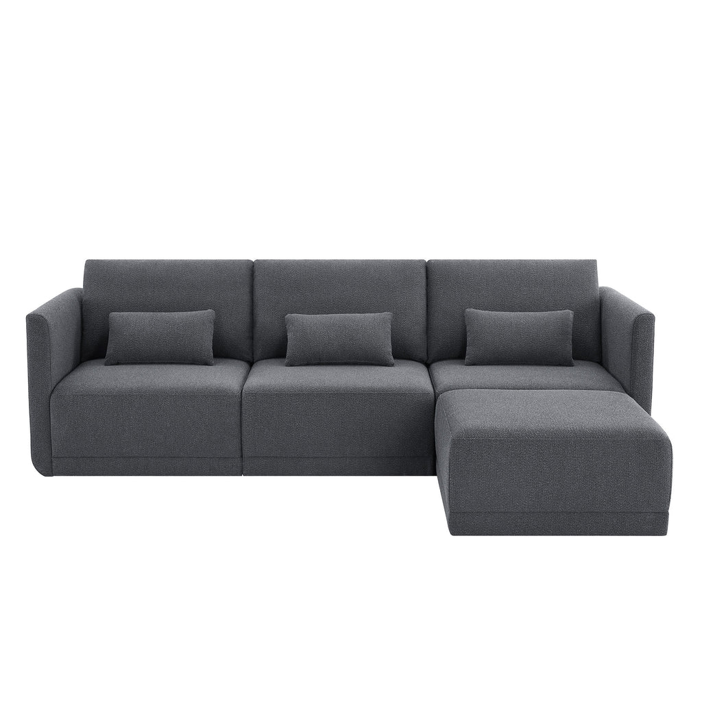 Beautiful Drew Modular Sectional Sofa with Ottoman by Drew Barrymore, Gray Fabric