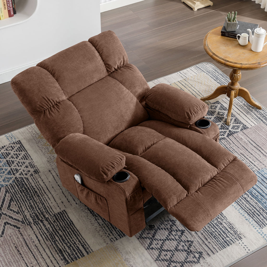JONPONY Manual Recliner Chair with Heat Therapy and Massage Function, Heavy Duty Reclining Mechanism Massage Chair, Elderly Single Rocker Sofa with Cup Holders for Bedroom Home Theater,Grey