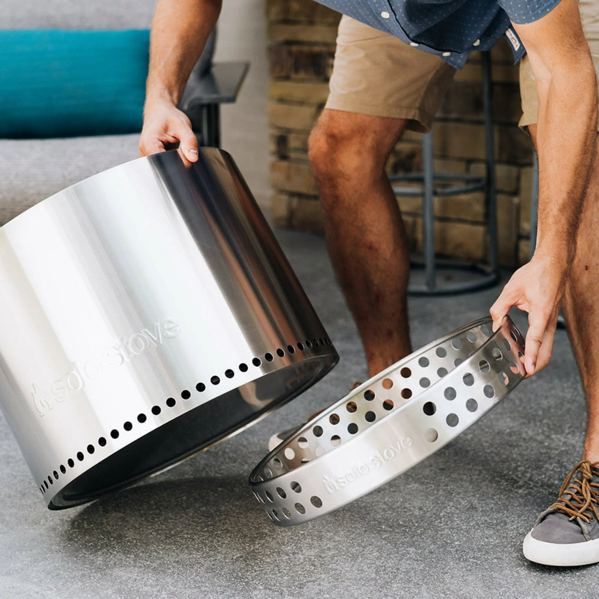 Solo Stove Bonfire 2.0 with Stand, Smokeless Fire Pit | Wood Burning Fireplaces W/ Removable Ash Pan, Portable Outdoor Firepit - for Camping, Stainless Steel, H: 16.75 in x Dia: 19.5 in, 25.1 lbs