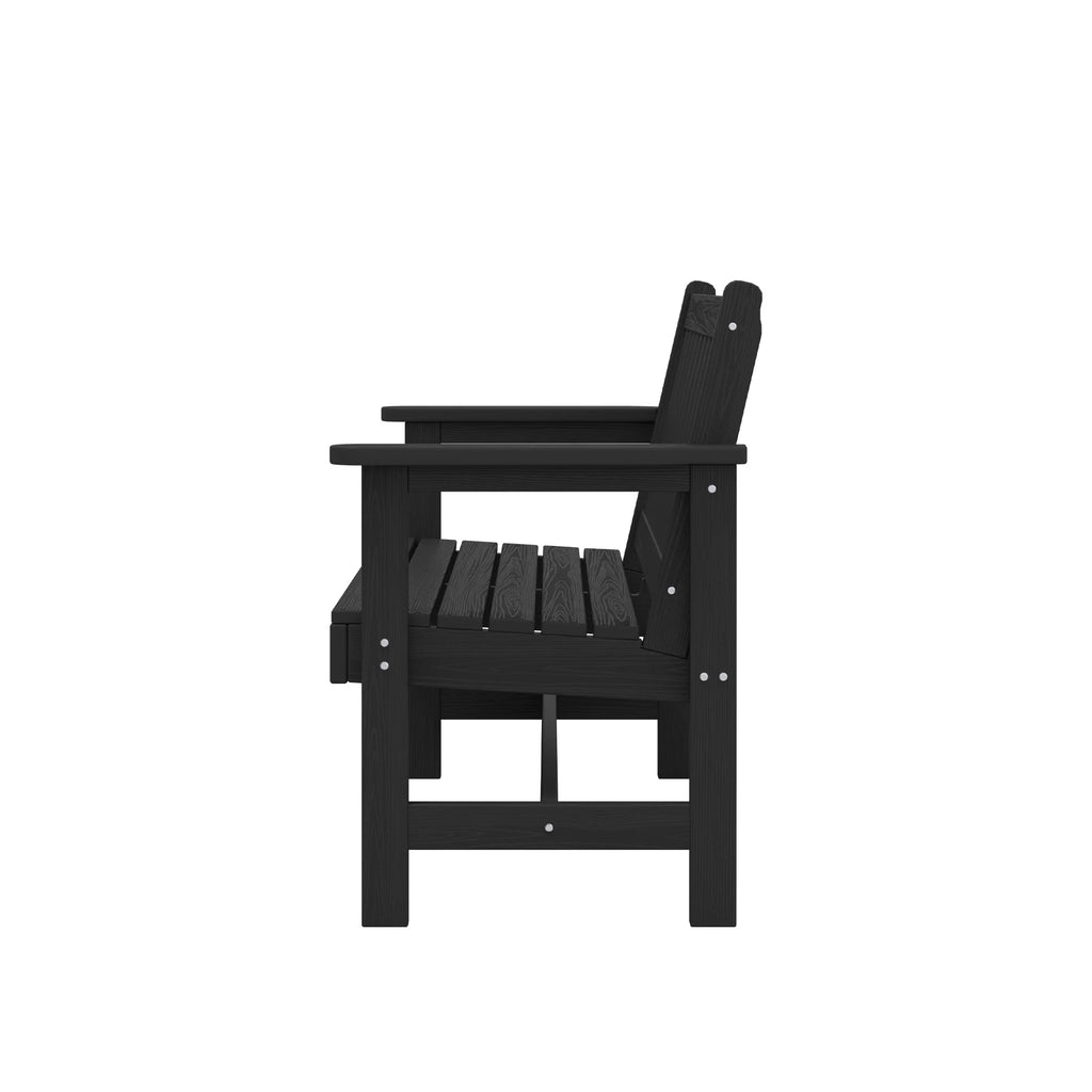 SERWALL Outdoor Bench for 2-Person, Weather-Resistant HDPE with Aluminum Reinforcement, Supports 660 lbs, Comfortable Seating for Patio, Garden, and Porch, Black