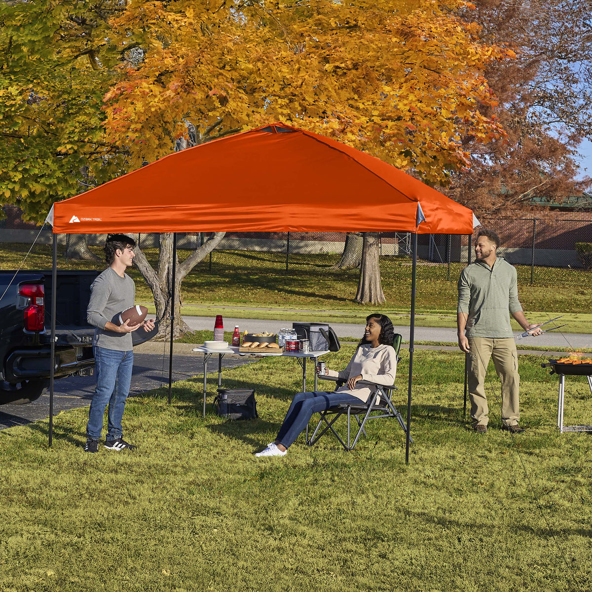 Ozark Trail 10x10 Instant Pop Up Canopy Tent with Simple Push Setup – Straight Leg Pop-Up Tent for Tailgating, Camping & Events, White