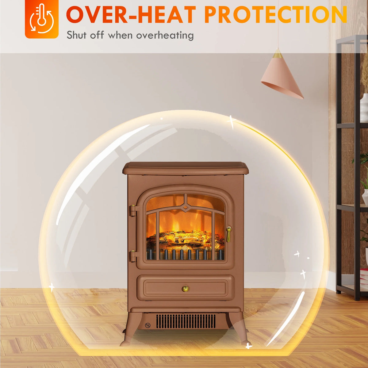HOMCOM Electric Fireplace Heater with Realistic LED Flames Beige