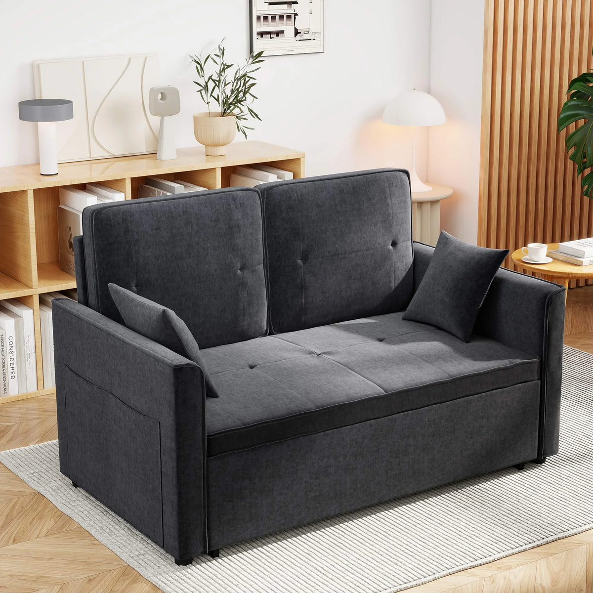 Convertible Sofa Bed,3-in-1 Sleeper Sofa with Pull Out Bed,Sleeper Futon Couch Loveseat with Adjsutable Backrest and Pillows for Living Room,Gray