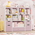 Homfa Kids Toy Storage Organizer with Cubby, Kids Toy Storage Chest with Removable Drawers, Kids Bookcase for Playroom Bedroom Living Room, Pink