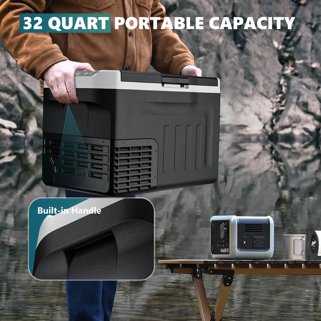 12V Car Refrigerator 32 QT with Touch Panel and Removable Divider
