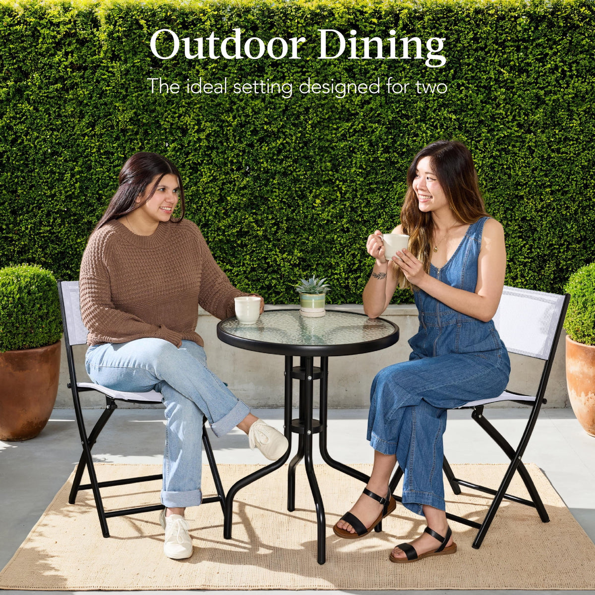 Best Choice Products 3-Piece Patio Bistro Dining Furniture Set w/ Glass Tabletop, Folding Chairs - Gray