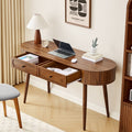 YOCWO Modern Home Office Desk with  2 Drawers and 2 Fflip-top Storage, Oval Computer PC Desk Table, Vanity Desk with Fluted Curved Table Edge, Walnut
