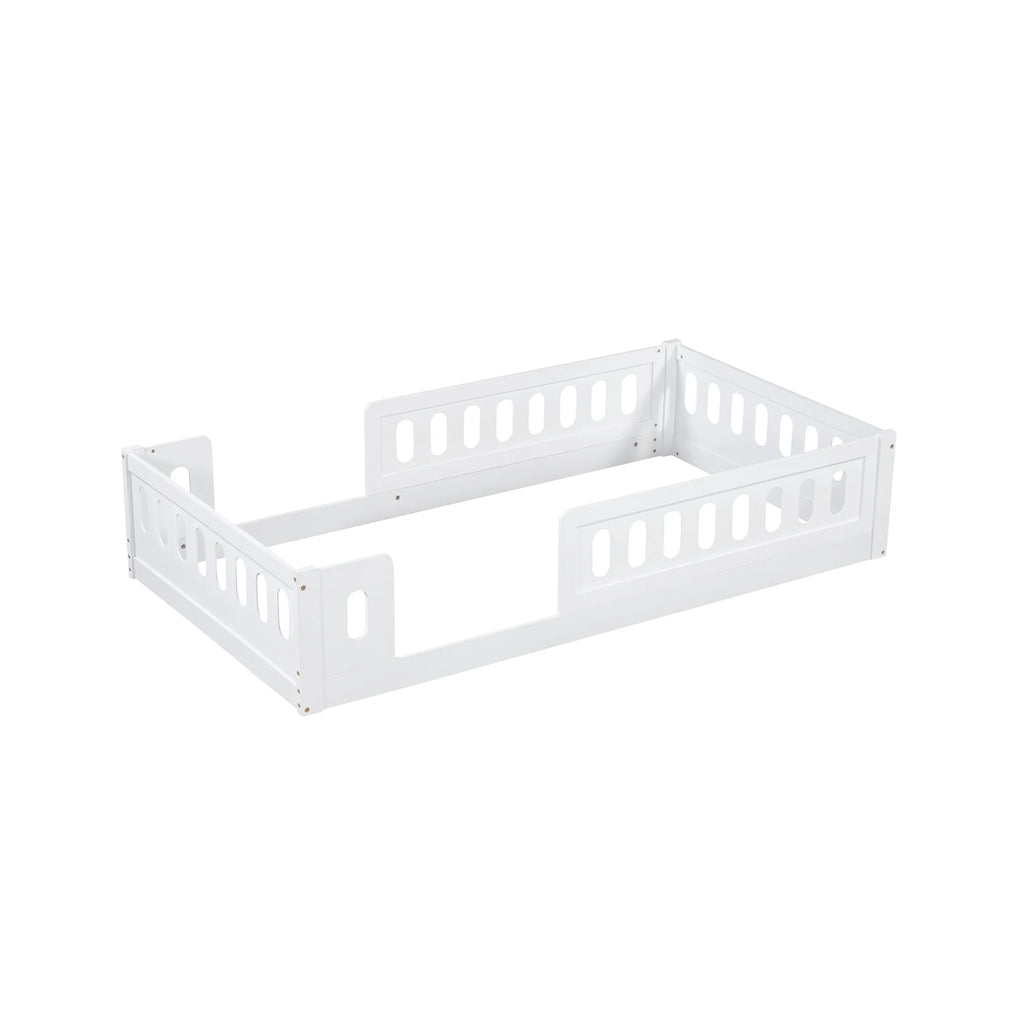 Euroco Wood Twin Size Platform Bed with Guardrail for Toddler and Kids
