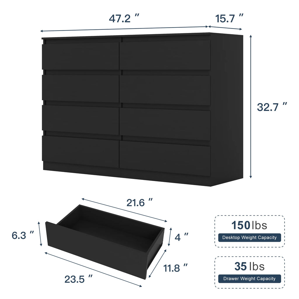 Resenkos Modern Mid Century 6 Drawer Wide Dressers Chests for Bedroom, Chest of Drawer Organizer Grey