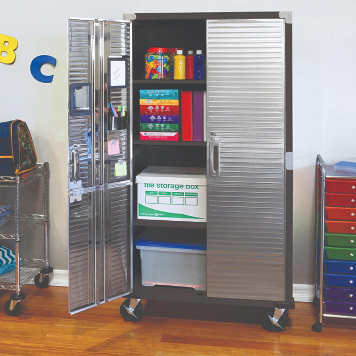 Seville Classics UltraHD Steel Body Lockable Storage Filing Cabinet Organizer Locker Shelving Unit 36" W x 18" D x 72" H, Granite