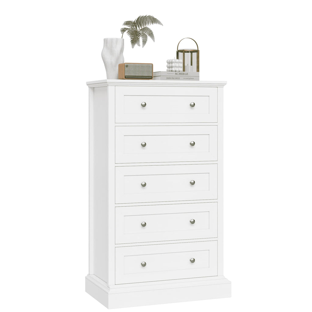 Homfa 5 Drawer Bedroom Dresser, Tall Wood Nightstand Storage Cabinet for Office Living Room,Gray