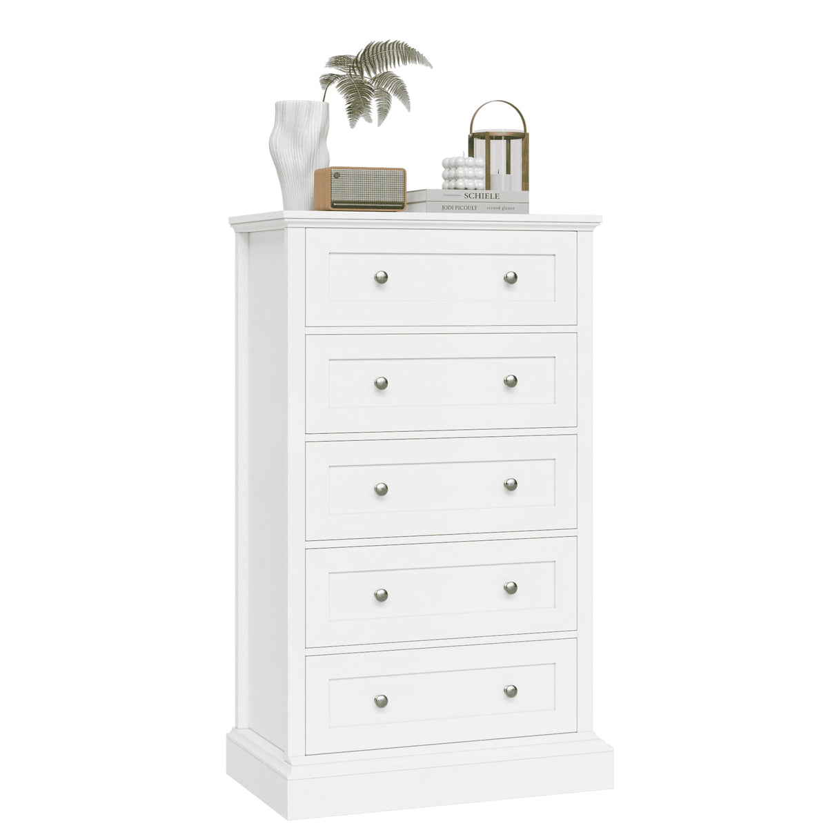 Homfa 5 Drawer Bedroom Dresser, Tall Wood Nightstand Storage Cabinet for Office Living Room,Gray