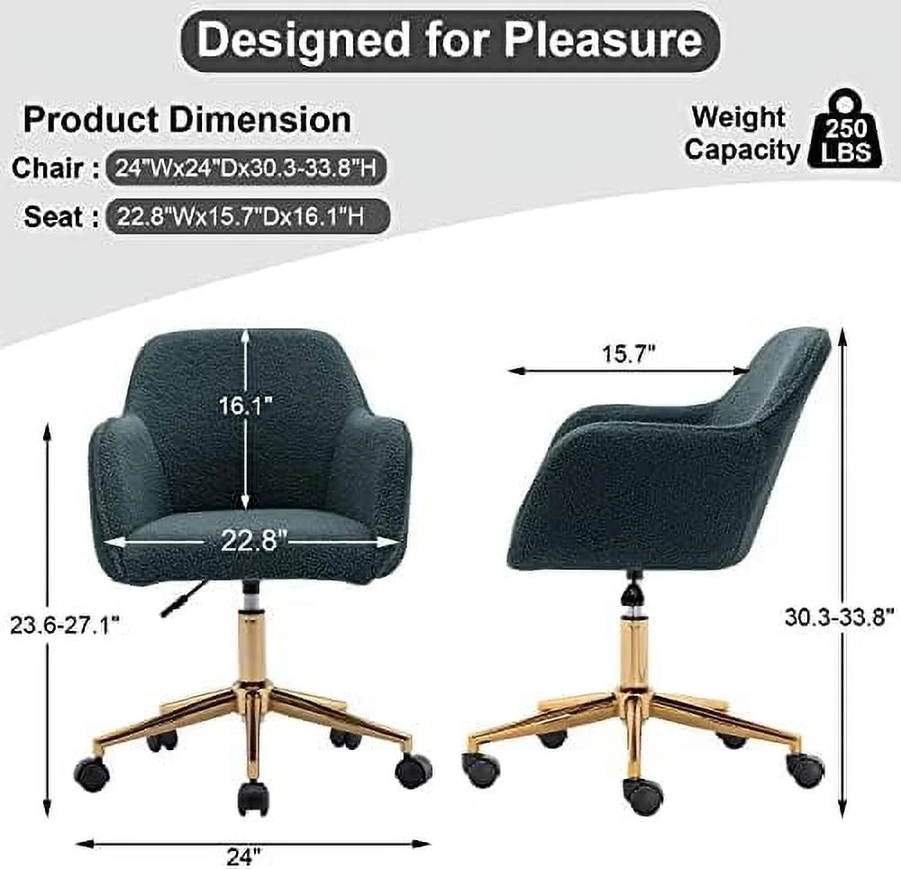 Modern Faux Fur Home Office Chair Height Adjustable, White Desk Chair Vanity Chair for Makeup Room, Rolling Desk Chairs with Wheels, Swivel Furry Cute Desk Chair for Teen Girls Women