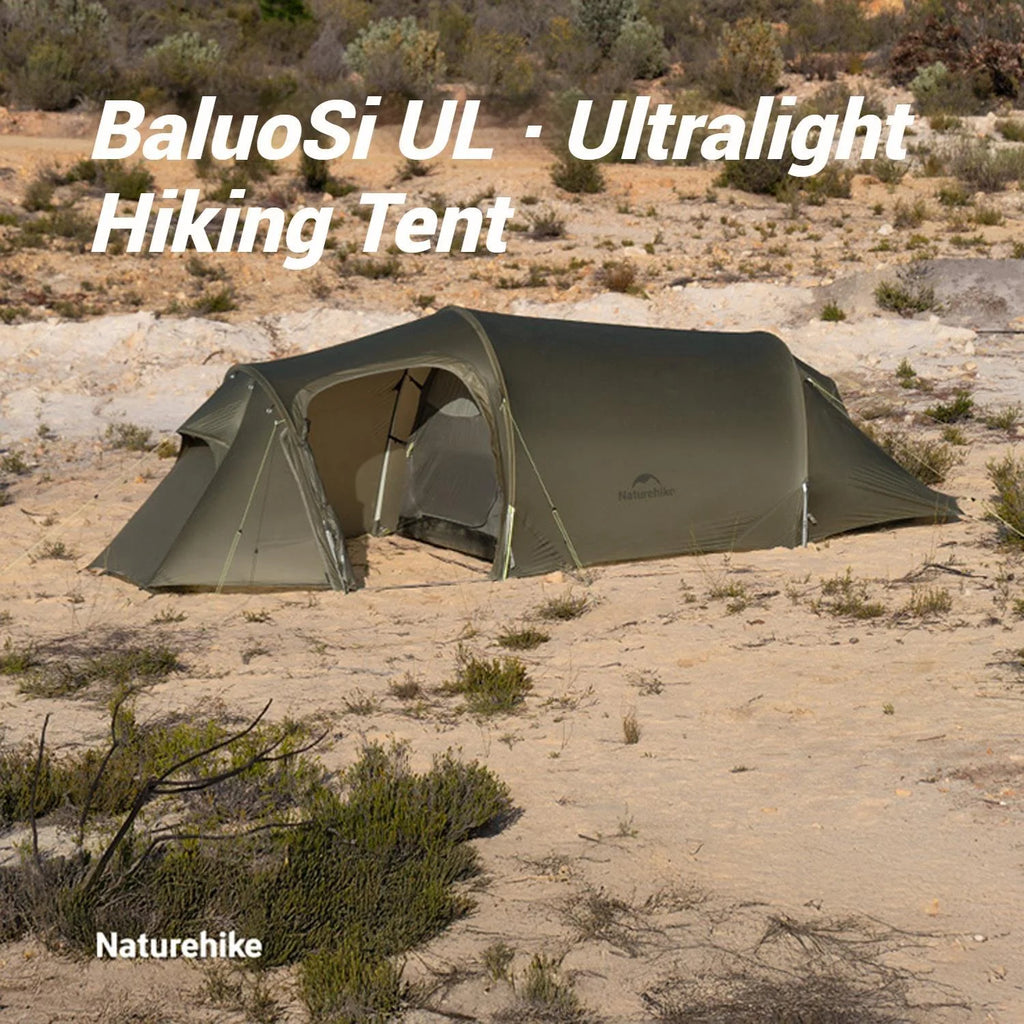 Naturehike, Ultralight Hiking Tent, Tear-resistant Tunnel Tent, Waterproof Camping Tent, Windproof Tent with Hall, 15D Lightweight Silicone-coated Nylon Fabrics,Large size for 2/3 Person.