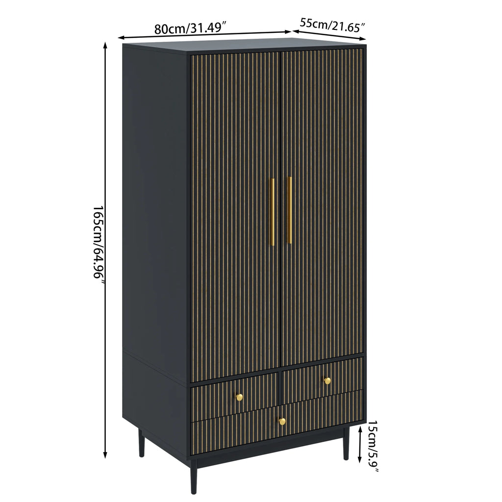 Armoire Wardrobe Closet, Closet Wardrobe Cabinet with Drawers and Hanging Rail for Bedroom, White