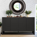 Wirrytor Sideboard Storage Cabinet with Doors and Shelves, Buffet Cabinet with Storage, Credenza Storage Cabinet for Kitchen, Wooden Fluted Cabinet, Under TV Cabinet with Storage - Black