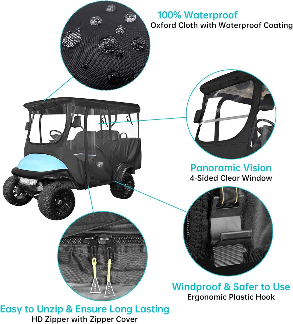 10L0L 4 Passenger Golf Cart Enclosure for Club Car Precedent Extended Roof 94.5",600D Waterproof Rain Cover, Black Golf Cart Accessories