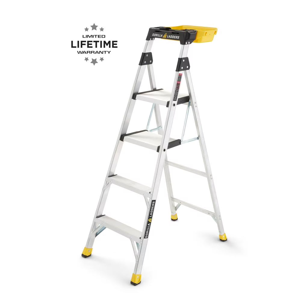 Gorilla Ladders Removable Dual Platform Heavy Duty Ladder With Project Bucket, 5.5 ft, Aluminum, Multicolor