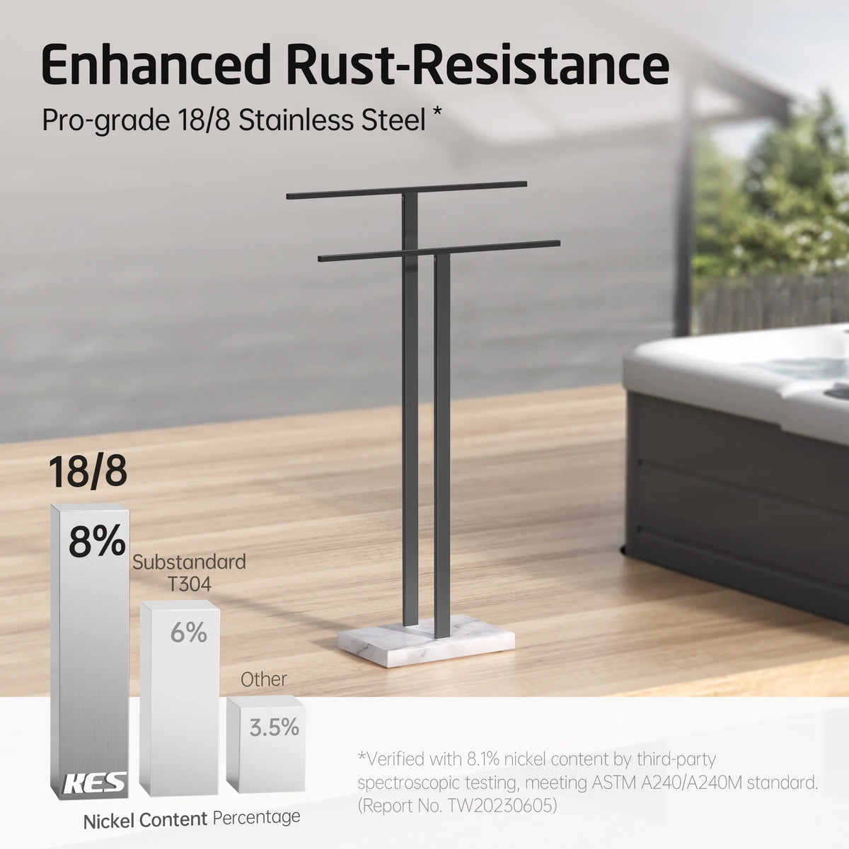 KES Freestanding Towel Rack for Bathroom 2-Tier, Floor Towel Stand with Heavy Marble Base, 18/8 Stainless Steel Brushed, WMBTR003BS